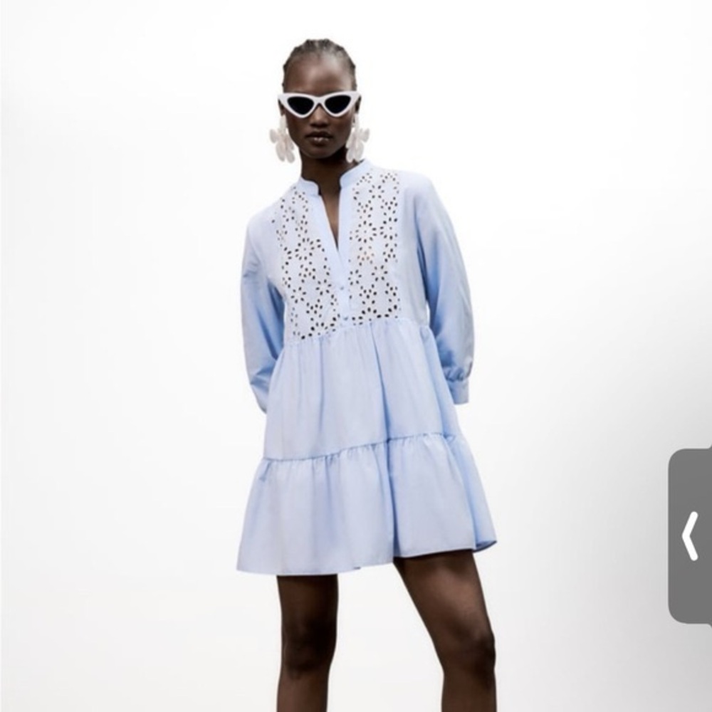Zara Sky Blue Long Sleeve Dress